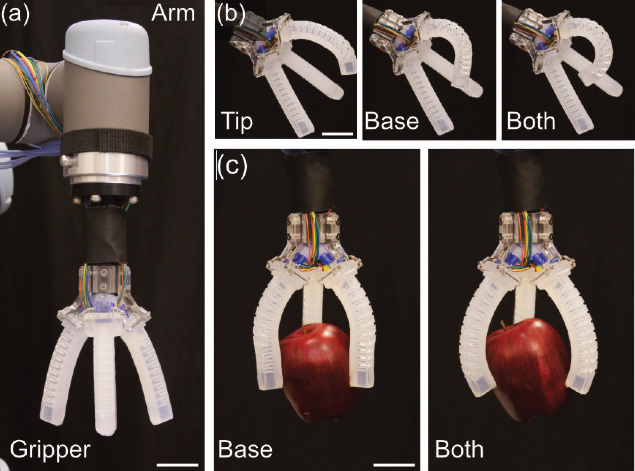 Soft Robotic Fingers with Embedded Ionogel Sensors and Discrete Actuation Modes